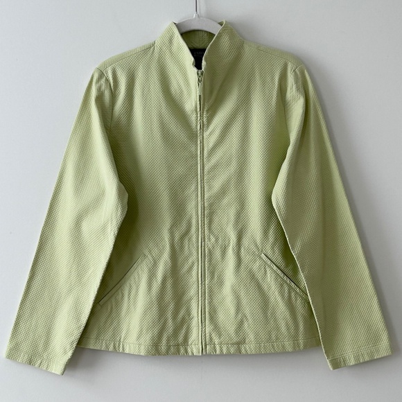 Eileen Fisher Cotton Green Micro-Quilted Zip Jacket - Picture 1 of 16